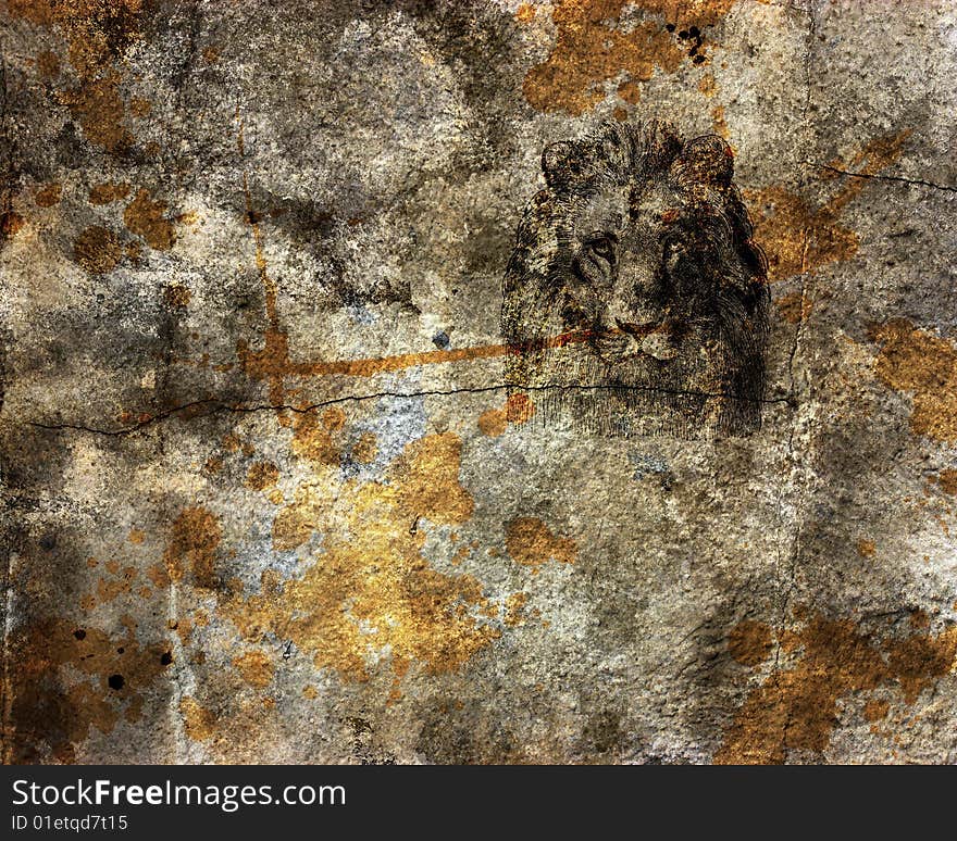 Abstract grunge background with floral, stains, cracks, filigree