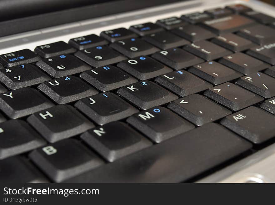 Keyboard of a computer laptop.