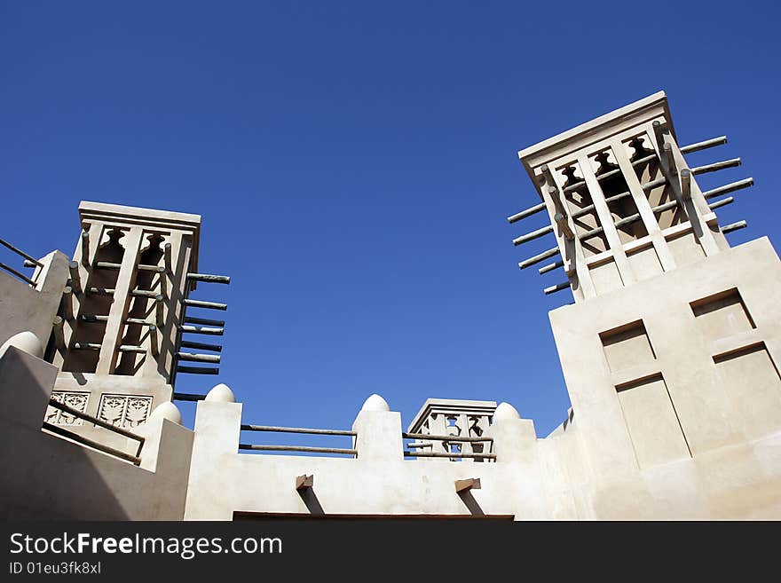 Arabic architecture in dubai, traditional souq medinat, united arab emirates