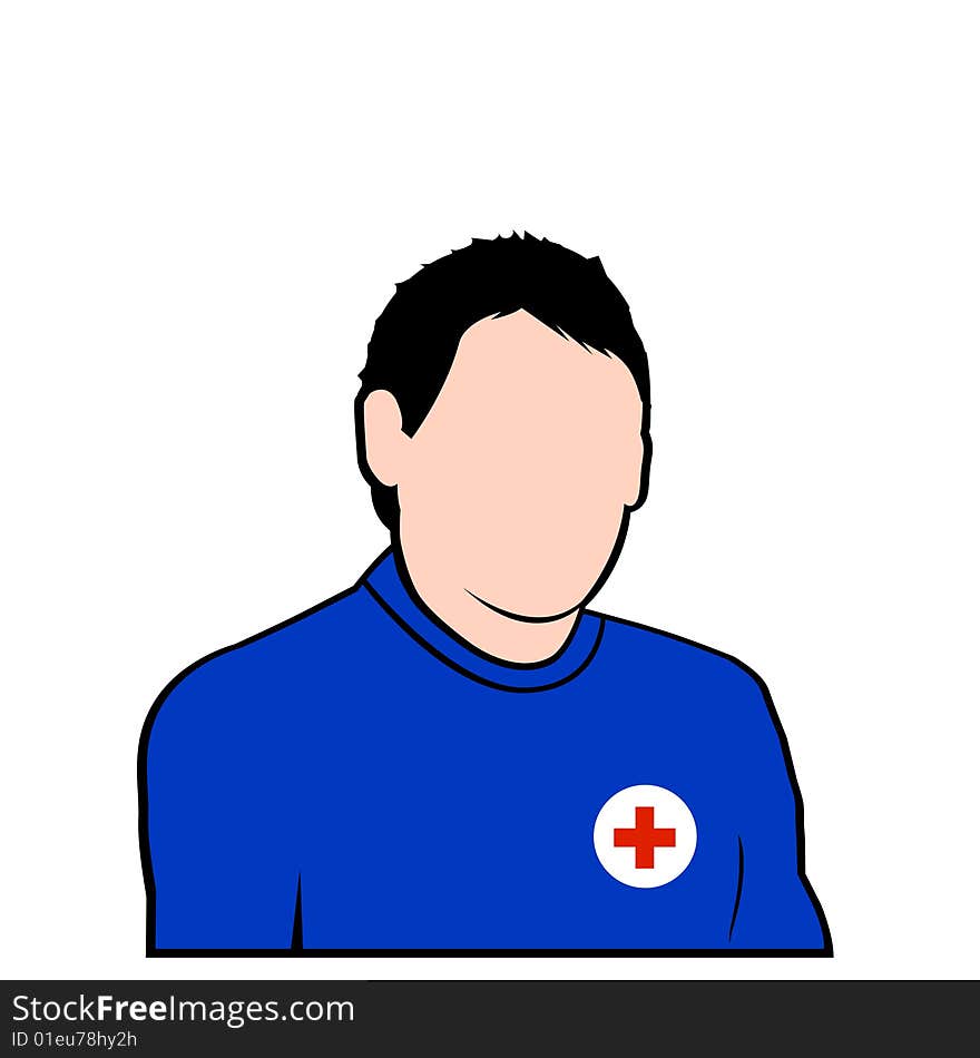 Vector illustration of first aid rescuer of red cross or other medical divisions in work suit. Vector illustration of first aid rescuer of red cross or other medical divisions in work suit
