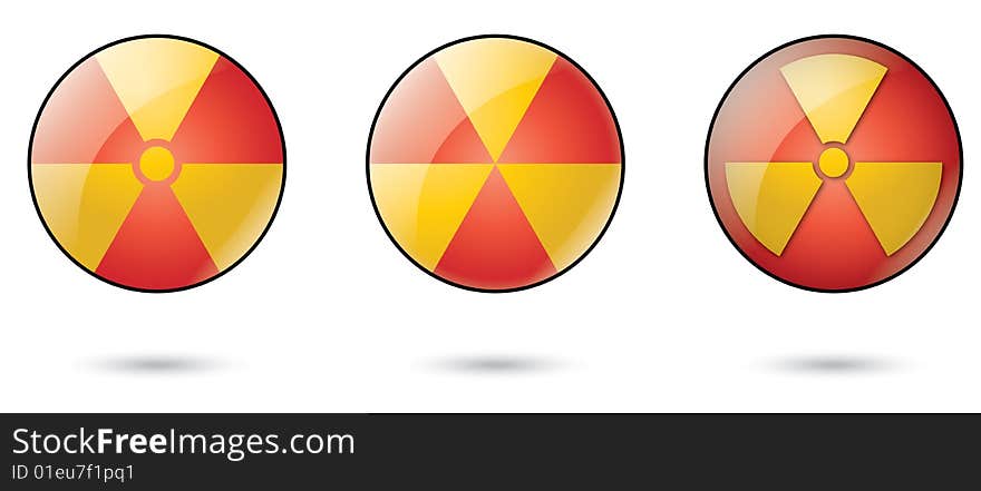 Vector illustration of three nuclear spheric icons with shadows underneath. Vector illustration of three nuclear spheric icons with shadows underneath.