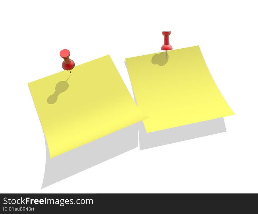 Yellow paper pinned to a white background