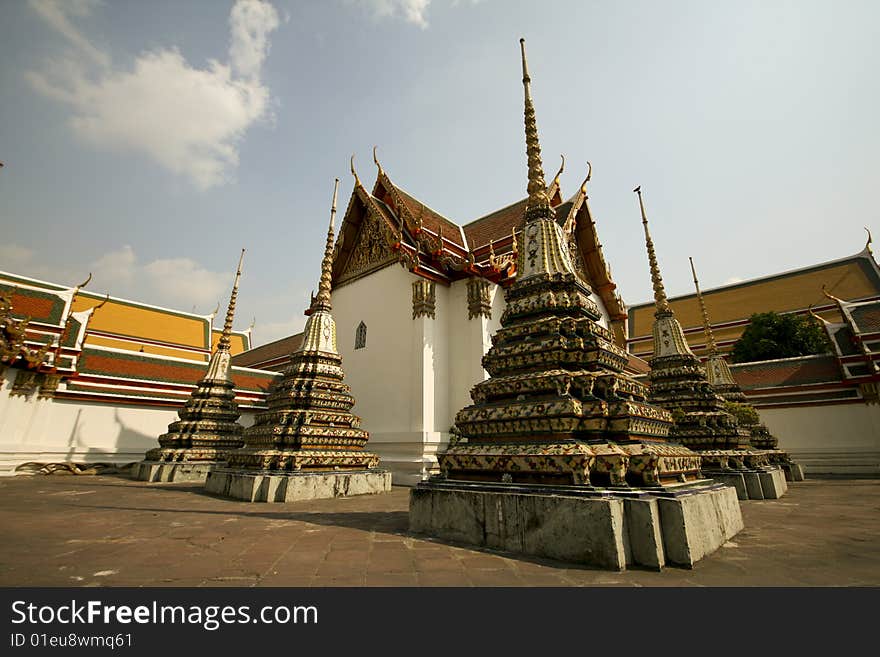 Three pagoda wat po bangkok thailand