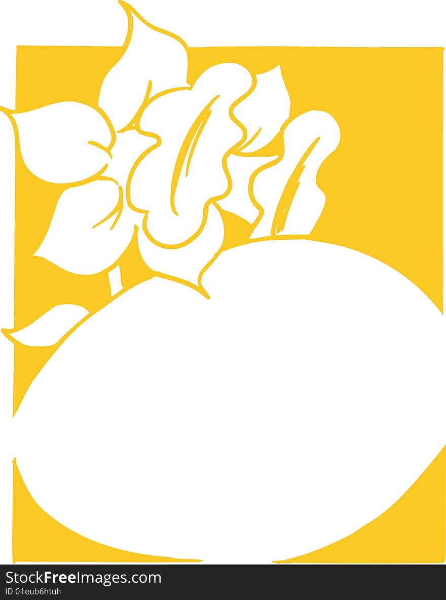 Flower and egg for easter on yellow background.