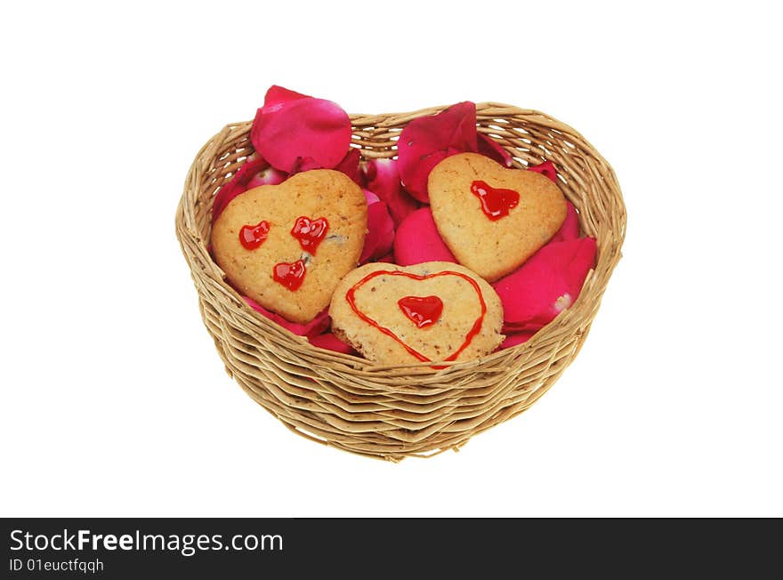 Petals and cookies in basket