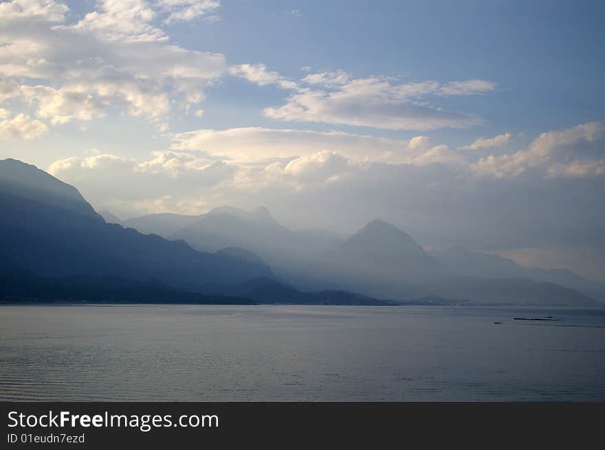 Sea evening near the mountains