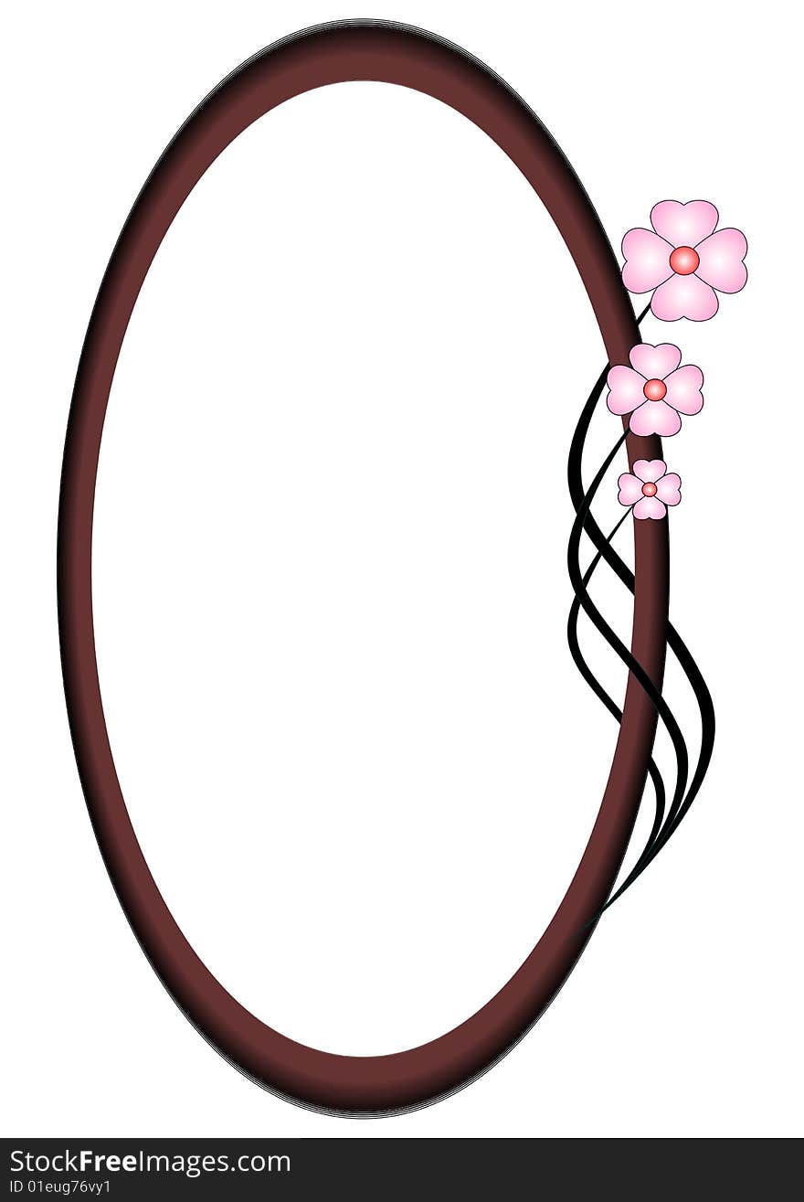 Computer generated frame, decorated abstract flowers. It is isolated on a white background.