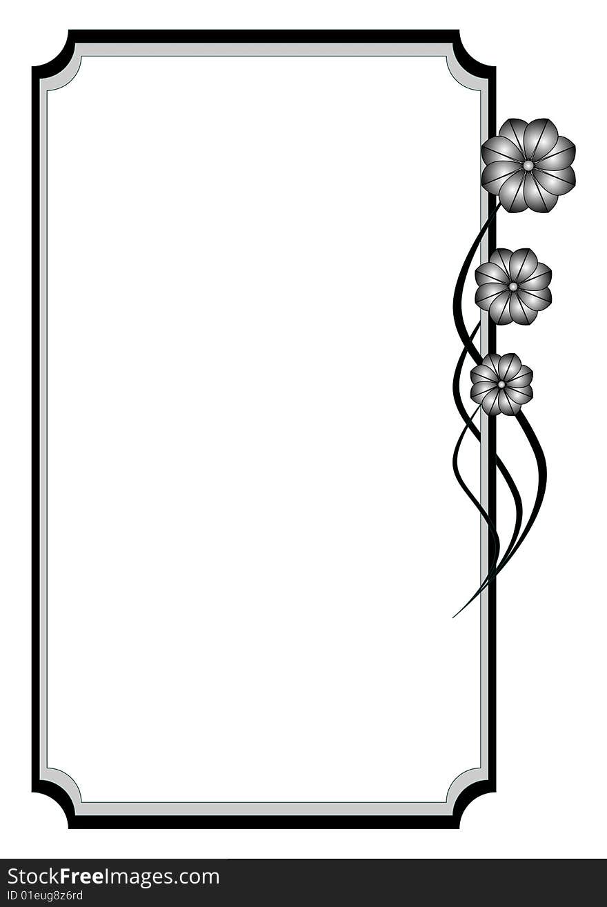 Computer generated frame, decorated abstract flowers. It is isolated on a white background.