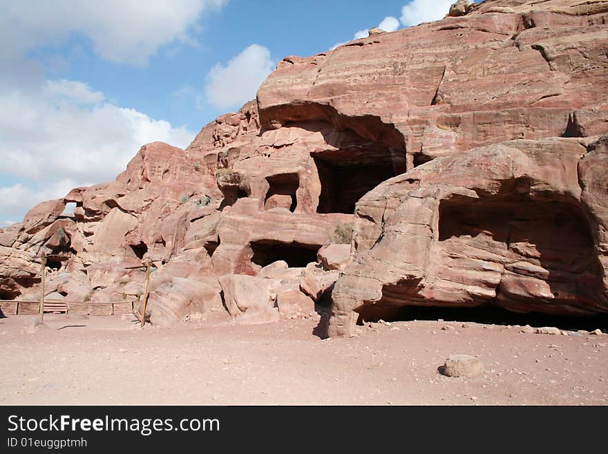 Caves from a pink stone in petra