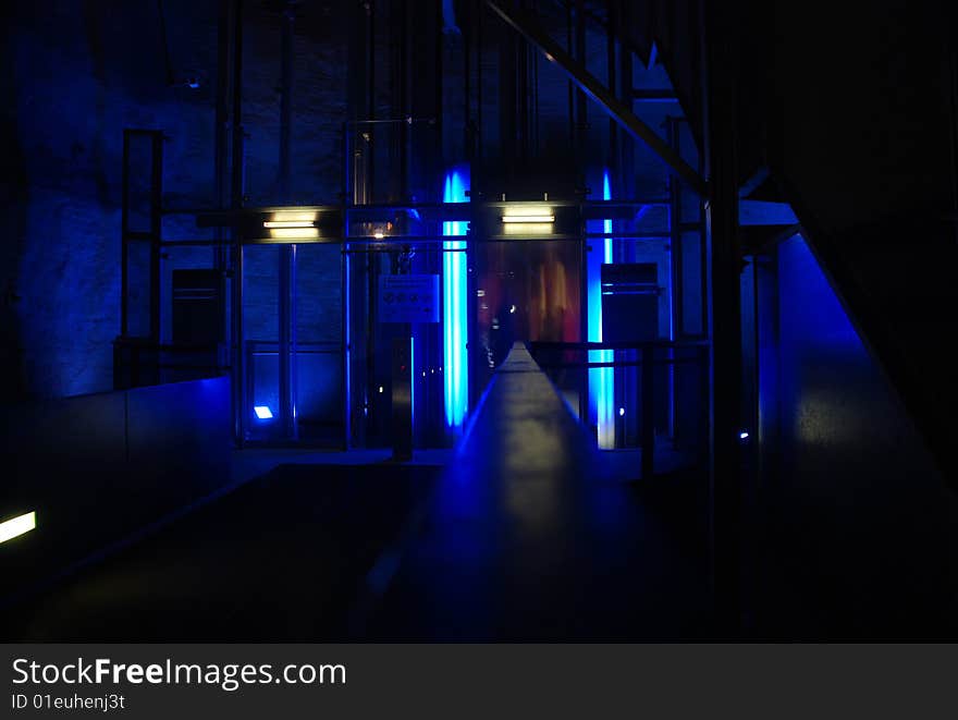 Blue elevator at schlossberg in graz