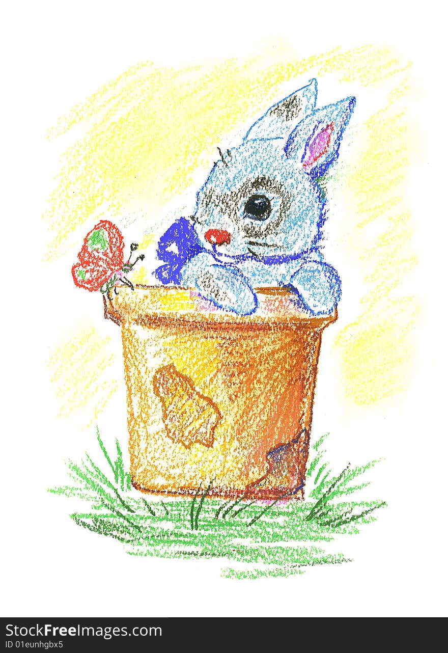 Pretty little rabbit in earthen pot