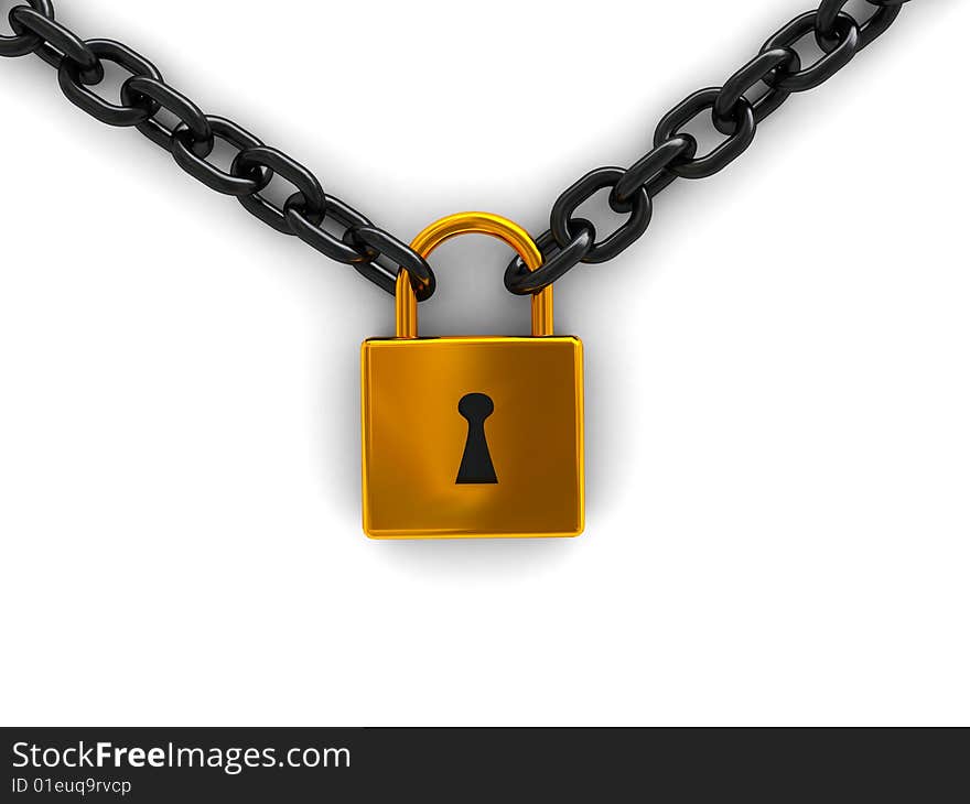 3d illustration of two iron chains locked in center