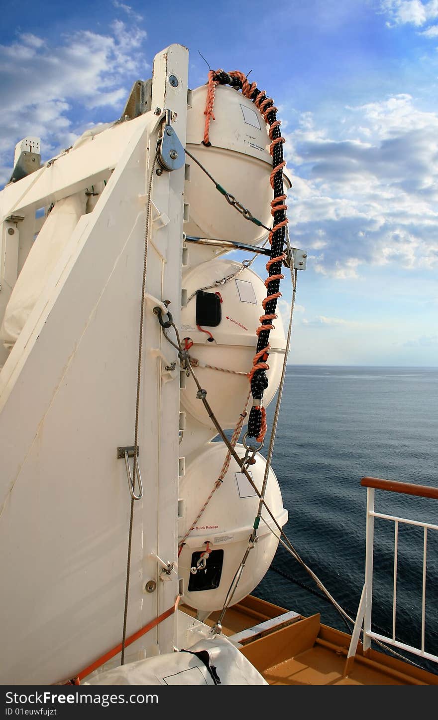 Inflatable rafts on deck of luxury cruise ship. Inflatable rafts on deck of luxury cruise ship