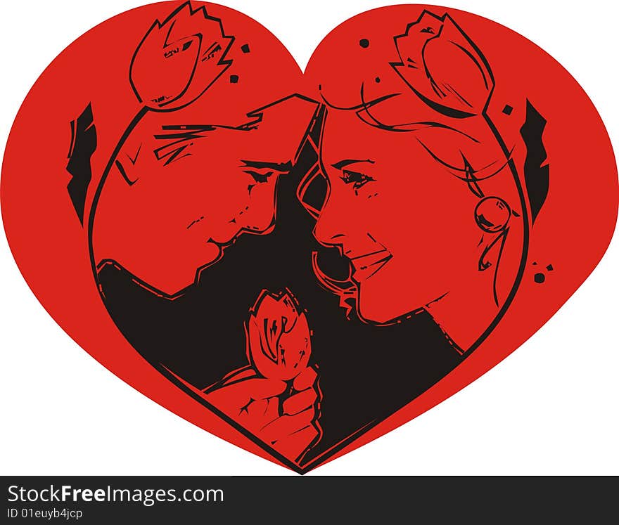 Red heart and couple graphic illustartion. Red heart and couple graphic illustartion