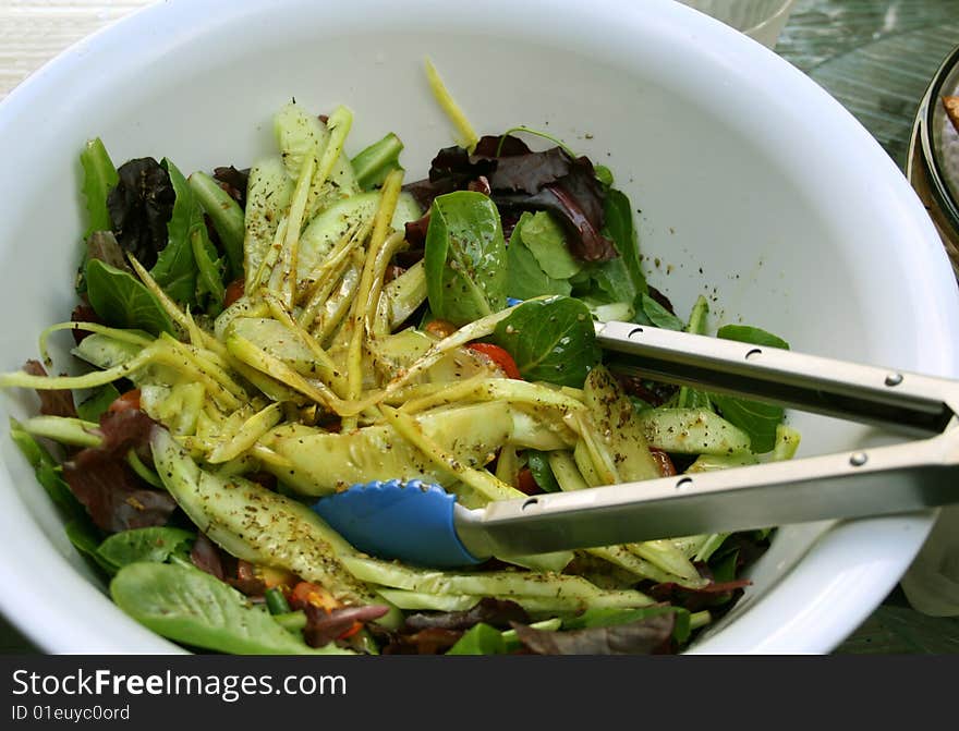 Salad Of Mixed Vegetables In A White Bowl