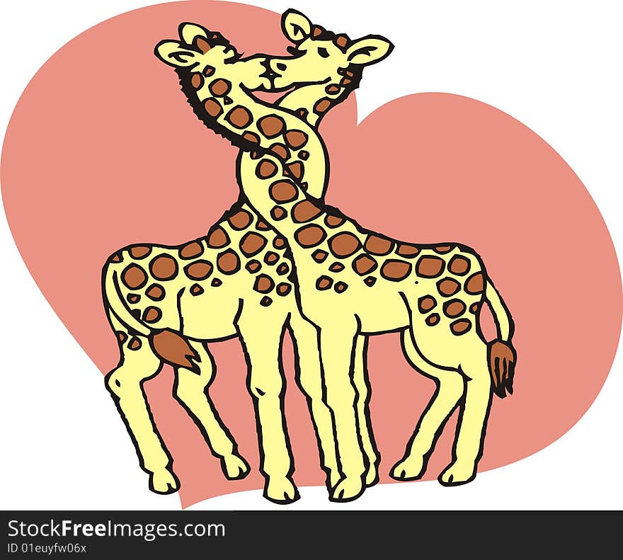 Pink heart and giraffe couple graphic illustration. Pink heart and giraffe couple graphic illustration