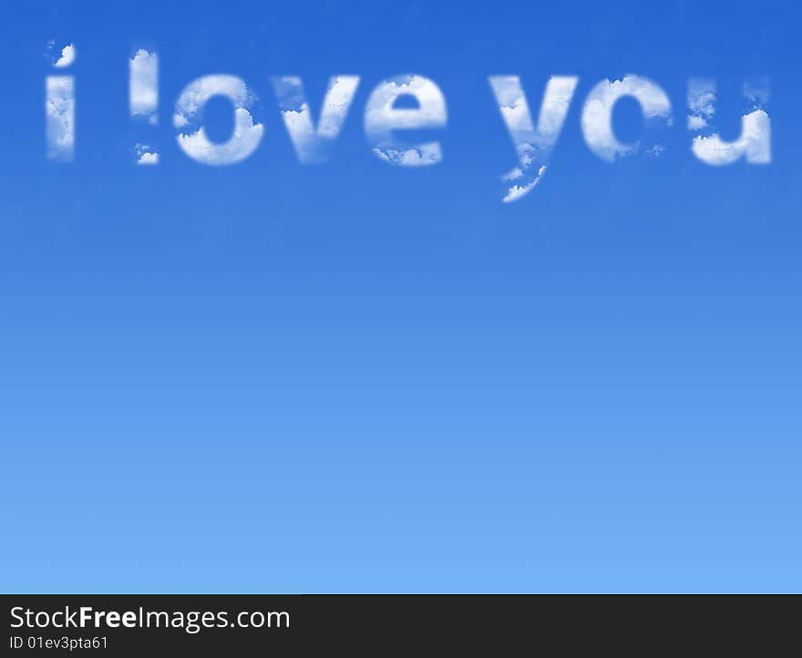 Sky with text i love you. blue illustration