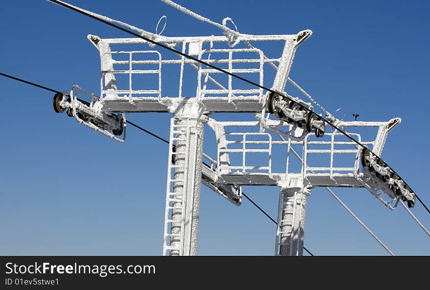 Close up on some towers in a ski resort.