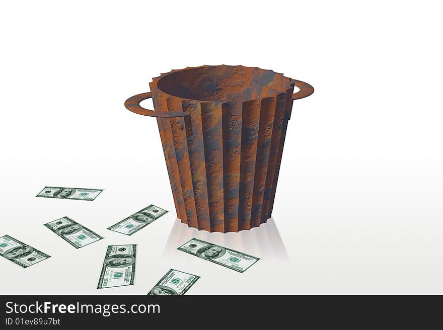 Recycle and money, are isolated on a white background. Recycle and money, are isolated on a white background