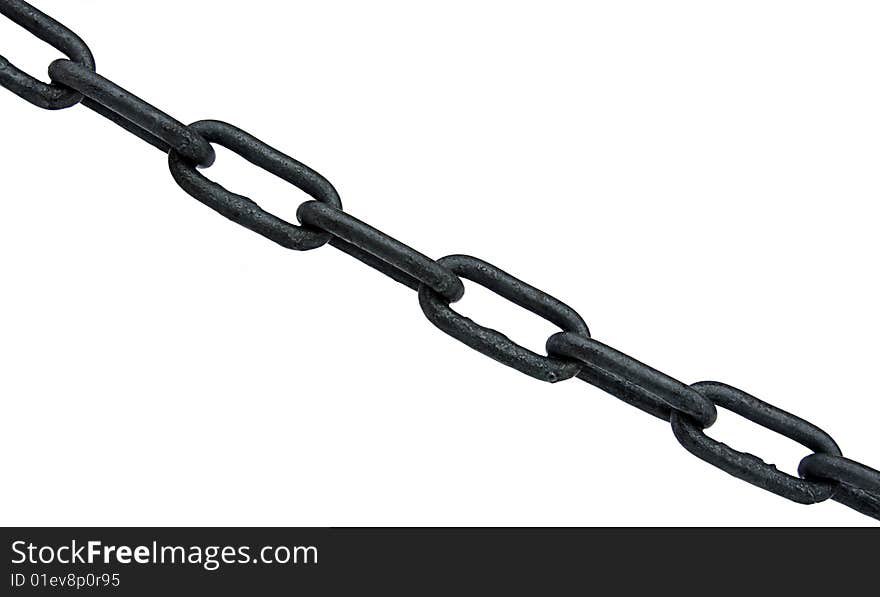 Metal chain stretched diagonally over white background. Metal chain stretched diagonally over white background