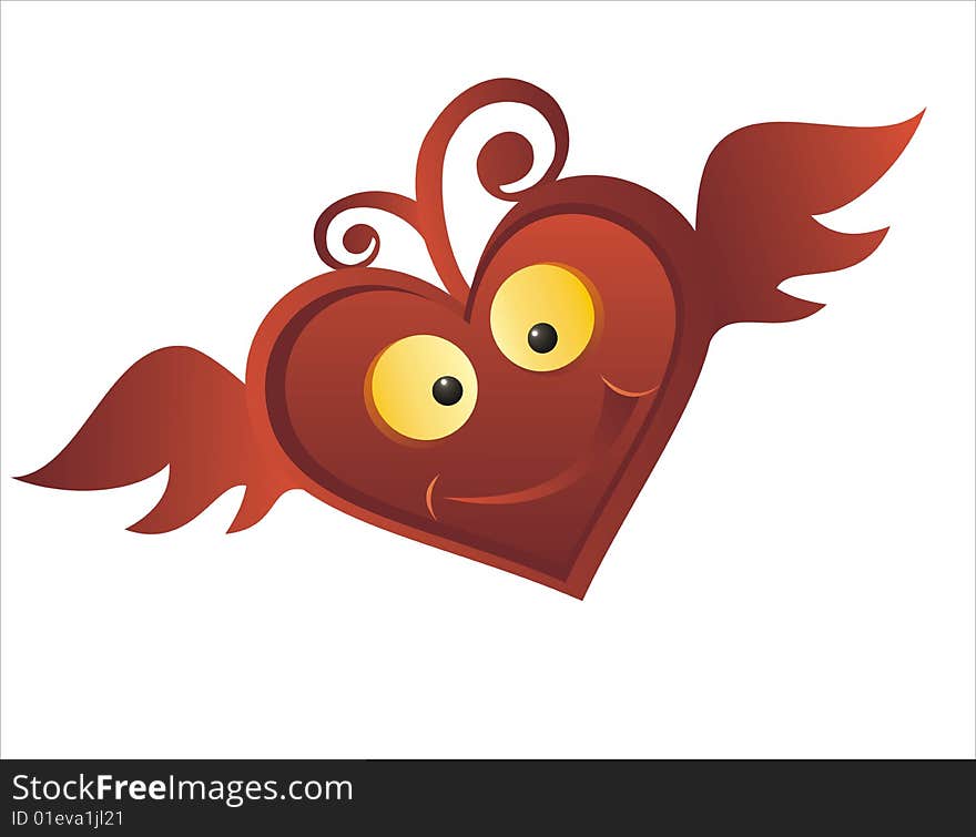 Illustration of flying heart on white background.