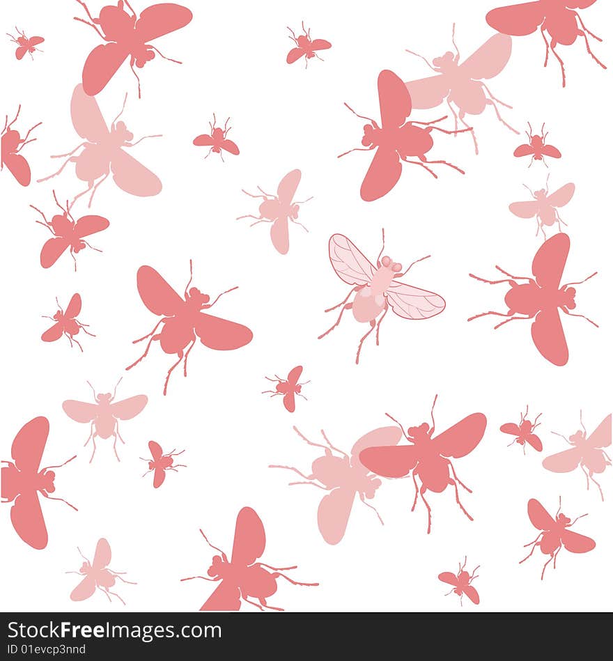 Pink Insects's Silhouette on white background