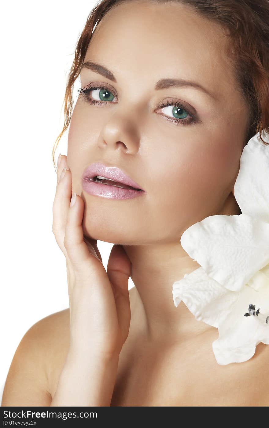 Portrait Of Fresh And Beautiful Woman With Flower