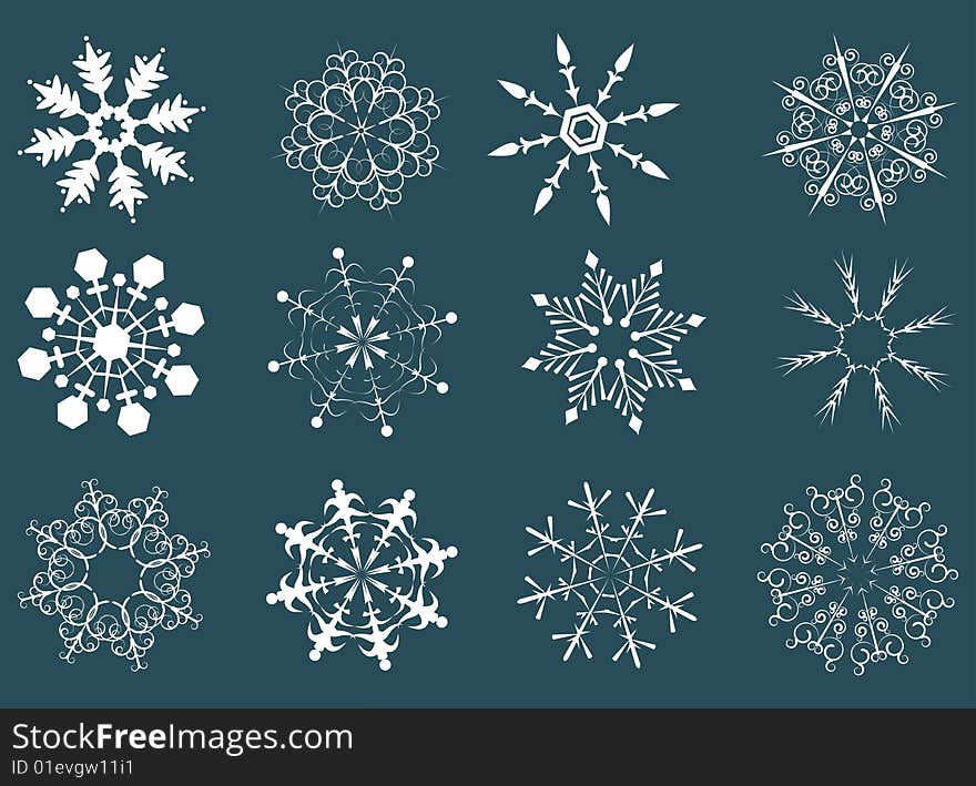 12 various beautiful and unique snowflakes