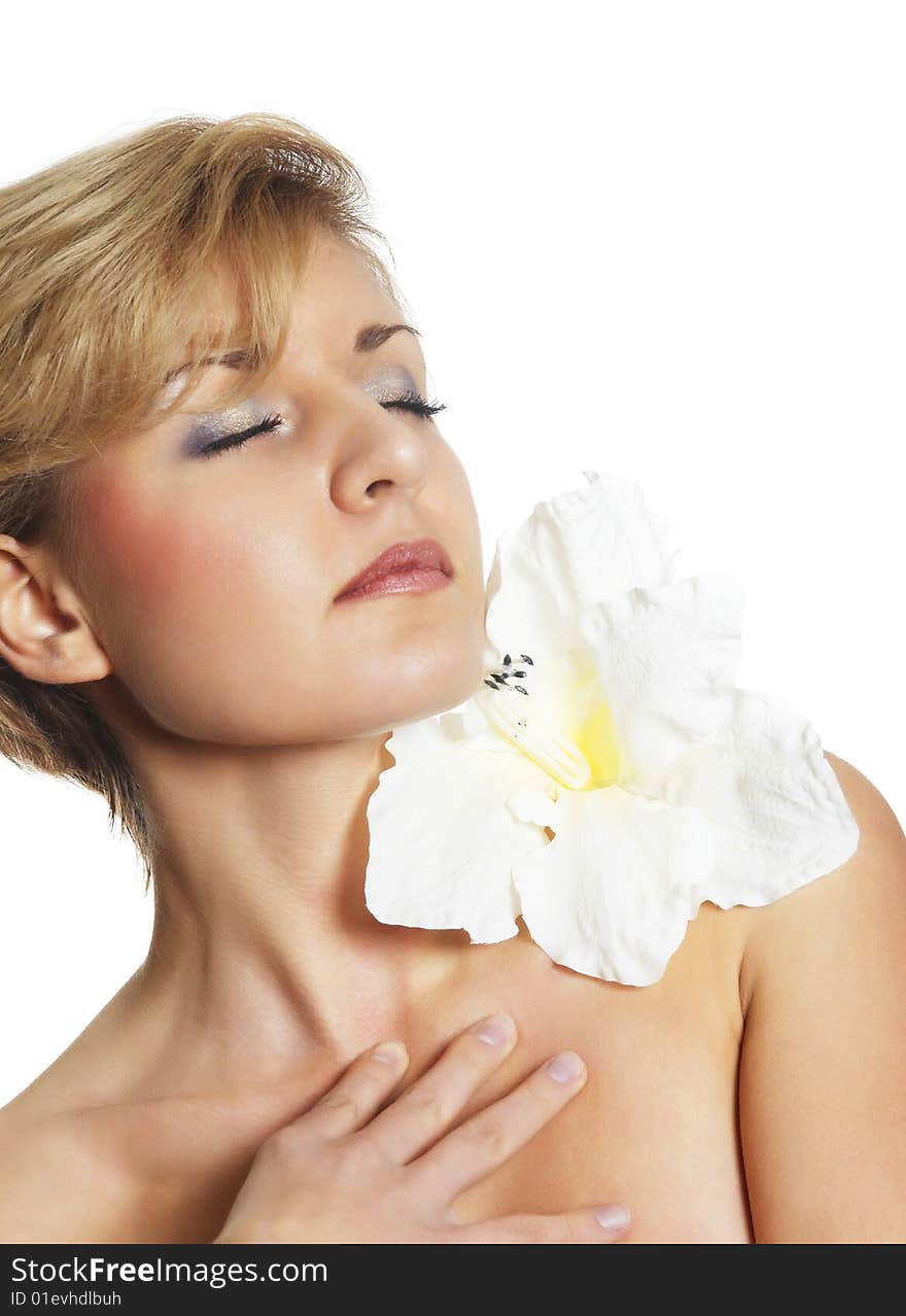 Portrait of Fresh and Beautiful woman with flower