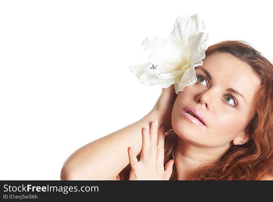 Portrait of the beautiful girl with  flower. Portrait of the beautiful girl with  flower