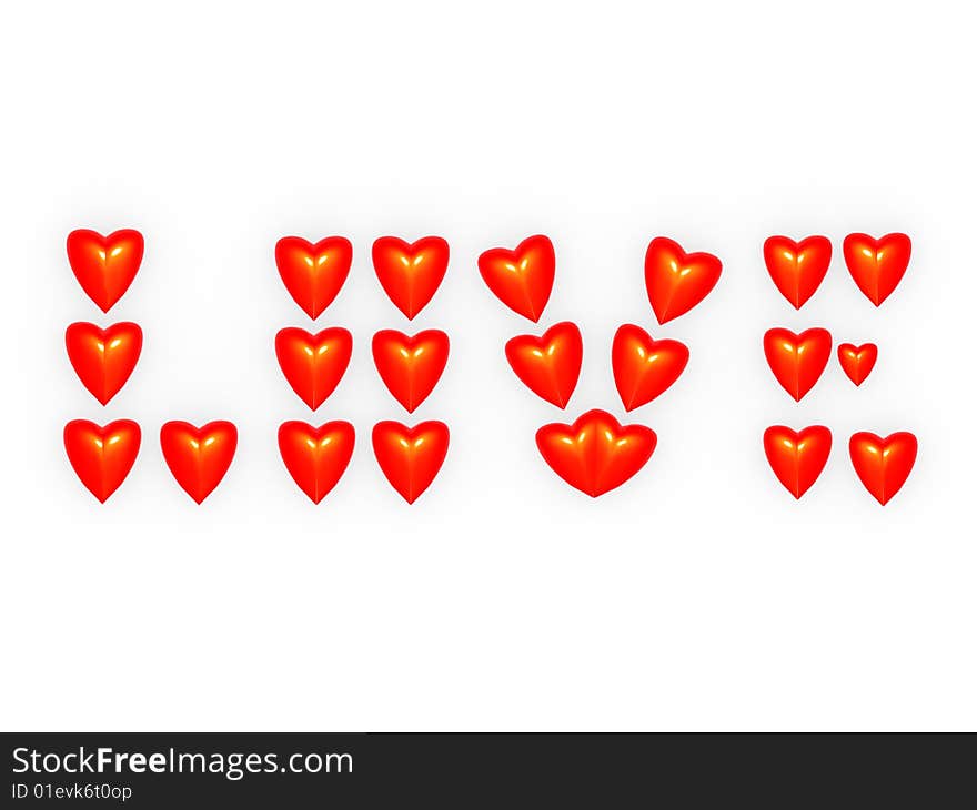 Word Love laid out from hearts on a white background. Word Love laid out from hearts on a white background.