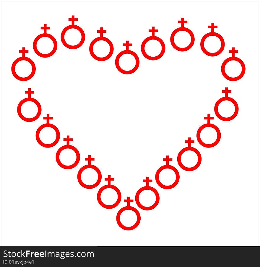 The image of the heart which have been laid out from red female symbols. The image of the heart which have been laid out from red female symbols.