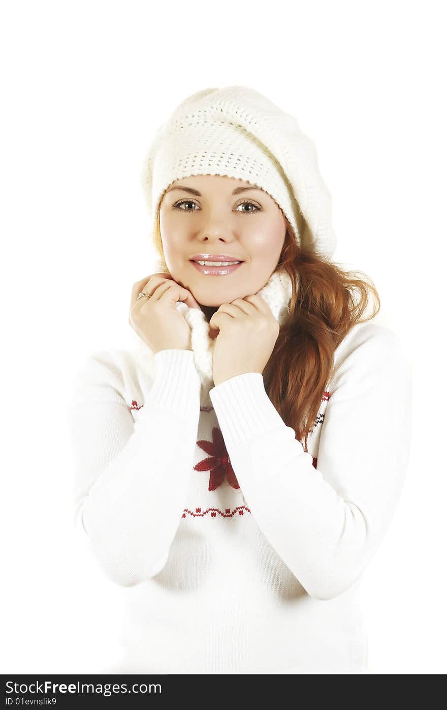 The beautiful young cheerful girl in winter clothes. The beautiful young cheerful girl in winter clothes