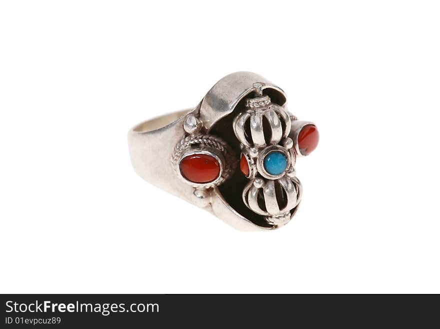 Little beautiful silver ring with blue stones