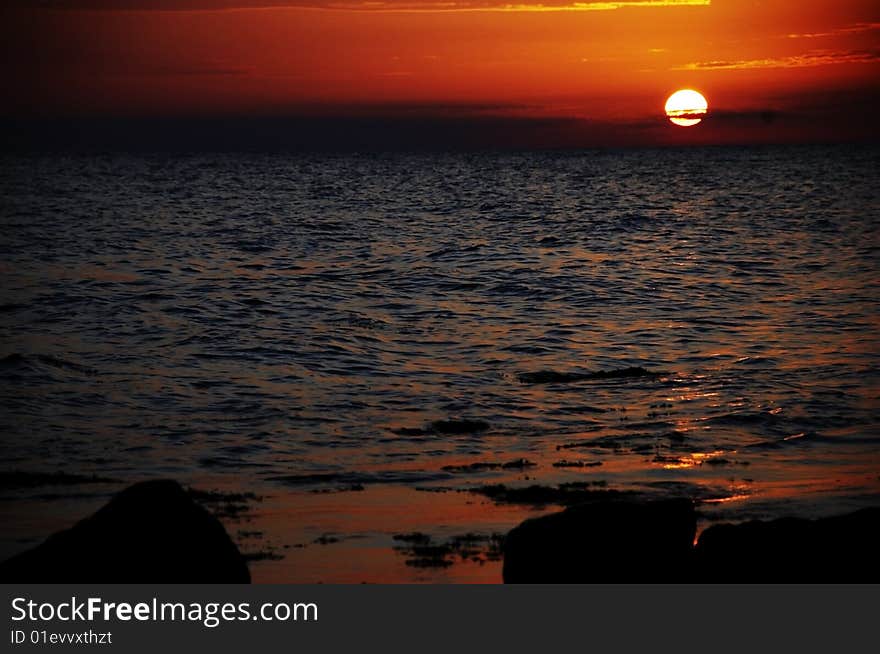 Red sunset by the Black sea