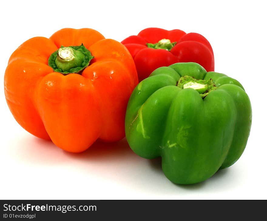 3 Colour Capsicums Isolated on a white Background