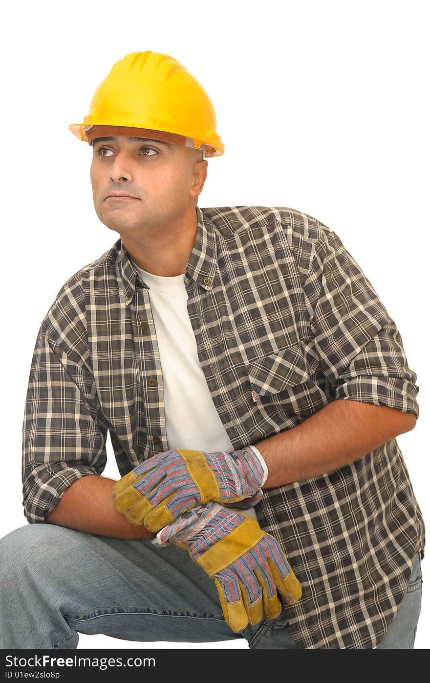 Worker with hat isolated against a white background