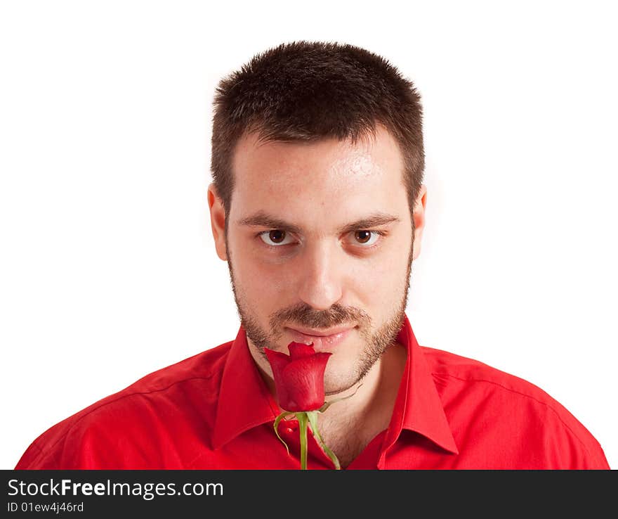 Man with a beautiful red rose. Man with a beautiful red rose