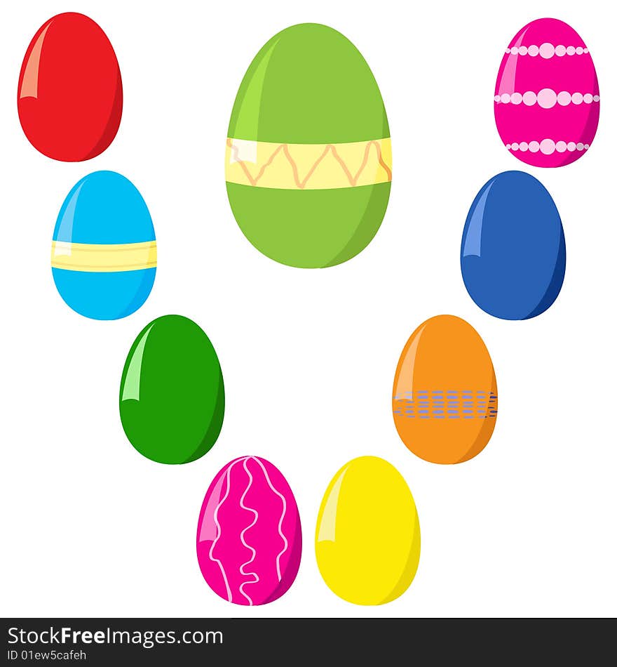 Illustration of different decorated easter eggs