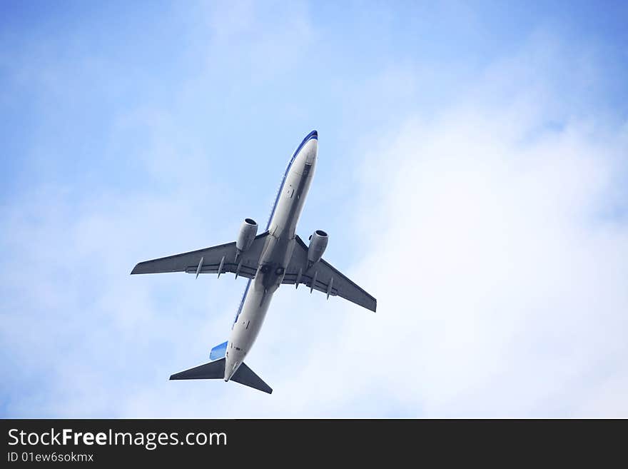 The airplane with blue sky.