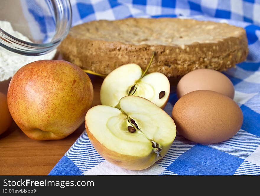 Apple pie and food ingredients for baking