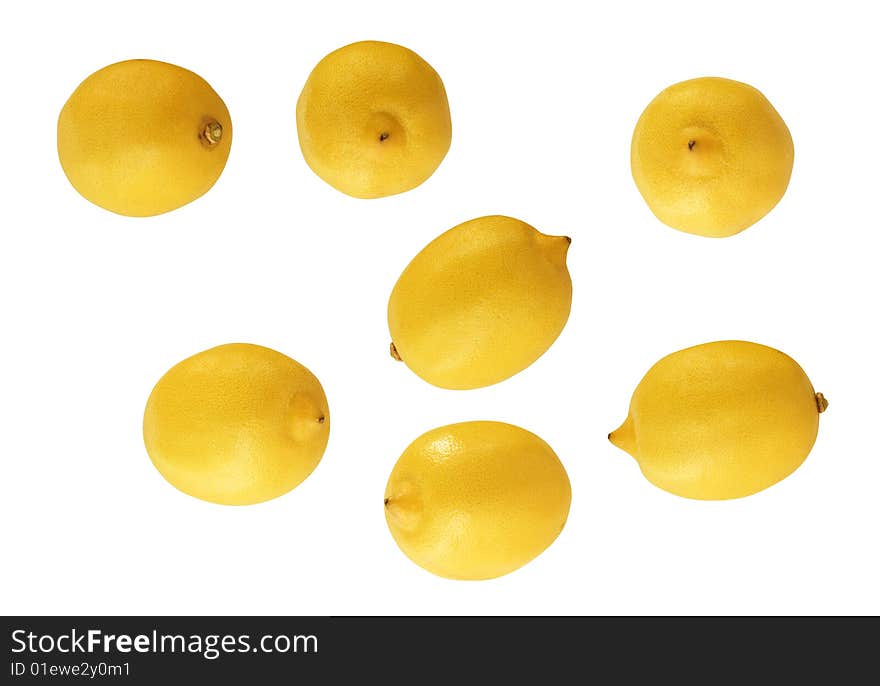 Collection of yellow lemons isolated on white