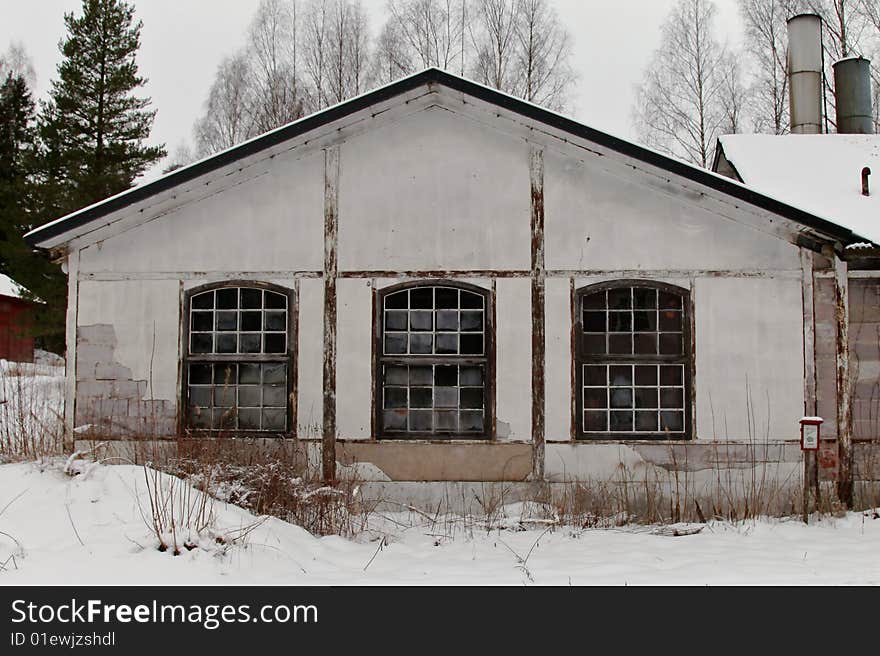 Old factory building in winter