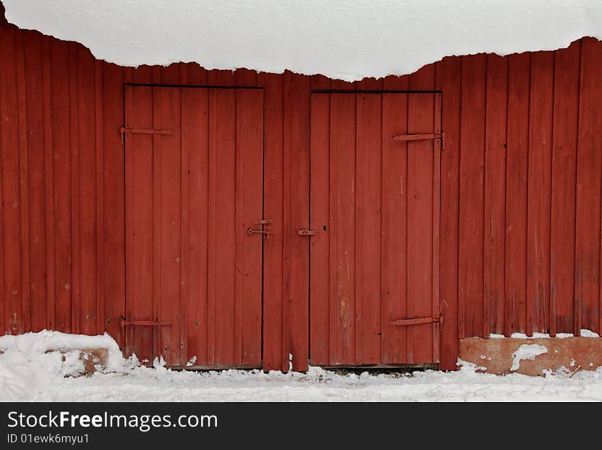 Red Shed In Winter Snow