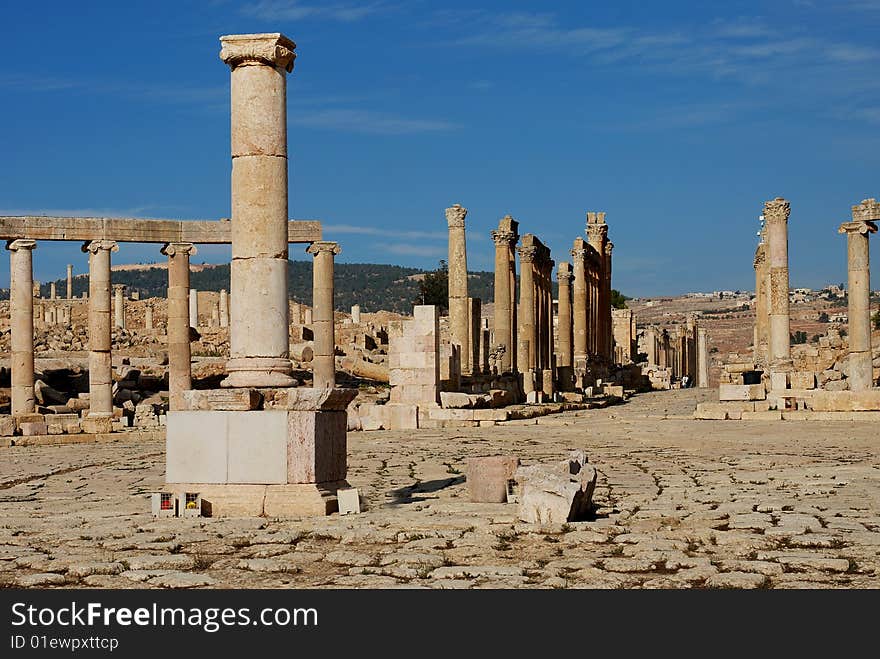 Ancient roman ruins in Jerash,  Jordan. Ancient roman ruins in Jerash,  Jordan