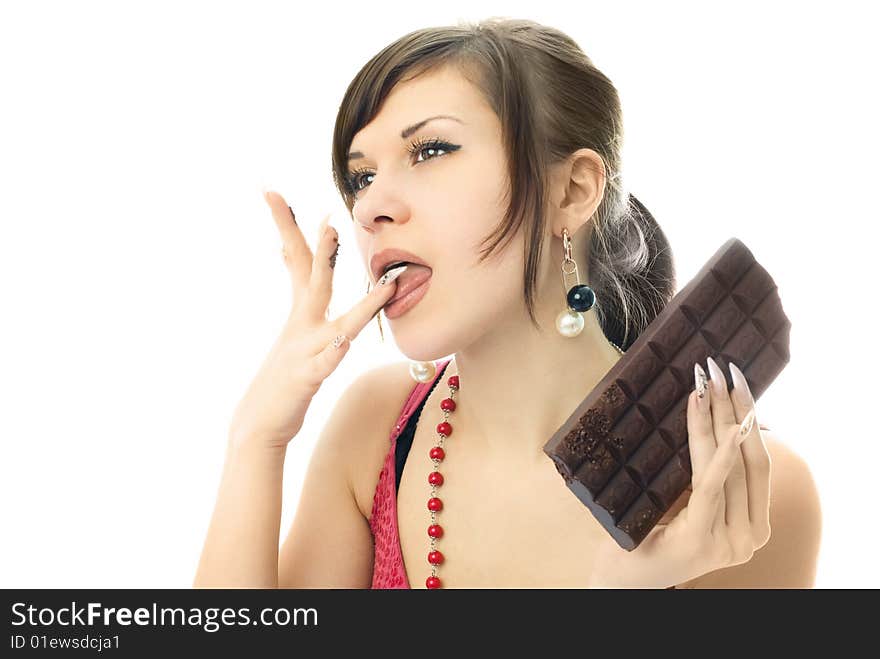 Young  Woman Eating Chocolate