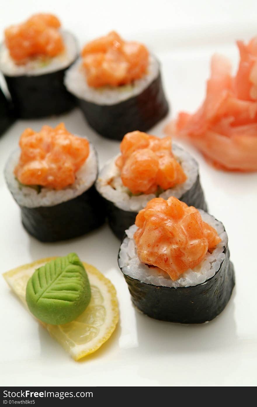 Traditional the Japanese meal sushi on a white background