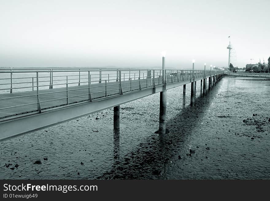 Board walk through a riverbank near Lisbon, Portugal. Board walk through a riverbank near Lisbon, Portugal