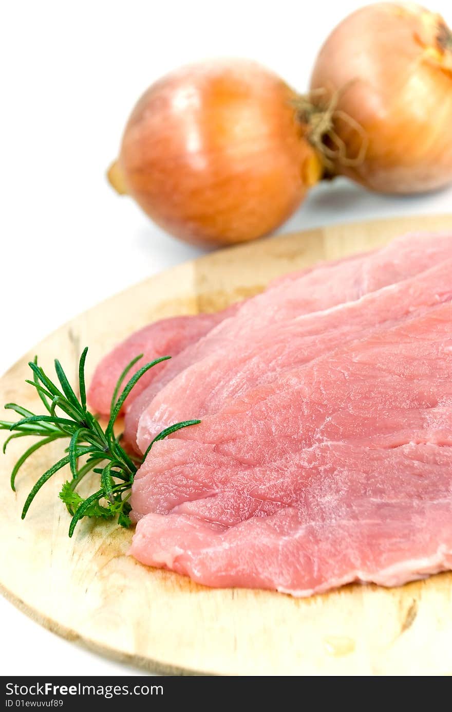 Slices Of Pork Chop Loin-raw-,isolated On White.