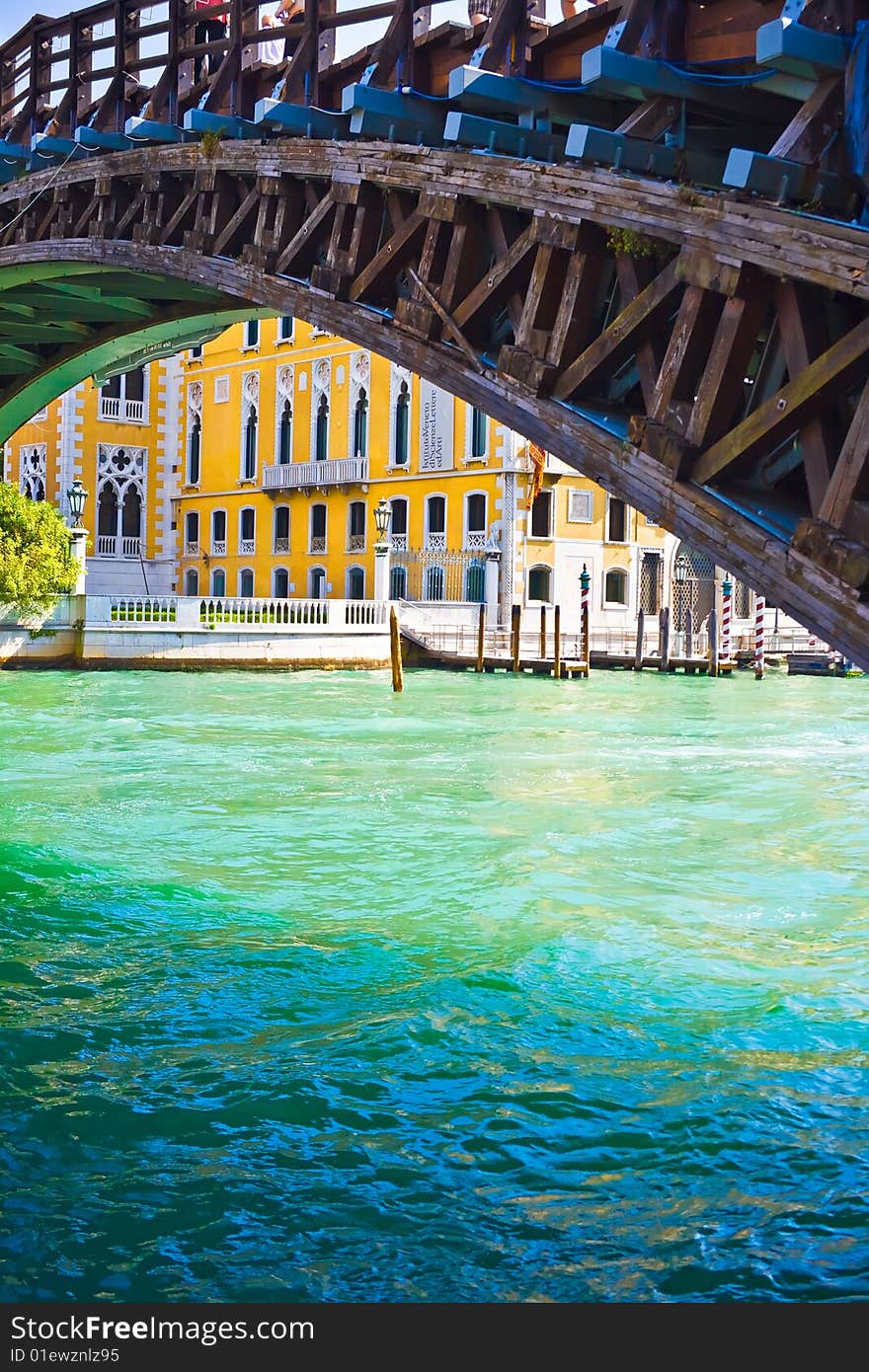 View of Academia Bridge bridge over Grand Canal in Venice. View of Academia Bridge bridge over Grand Canal in Venice